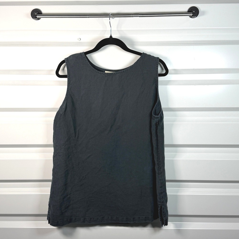 Linden‎ Hill Womens XL Charcoal Gray 100% Linen Sleeveless Scoop Neck Tank Top
